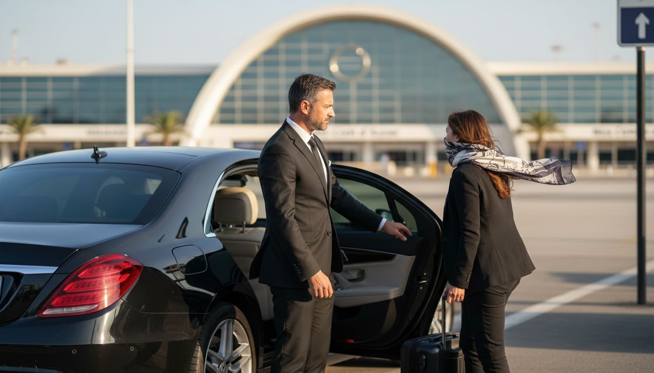 Chauffeur opening car door at Nice airport