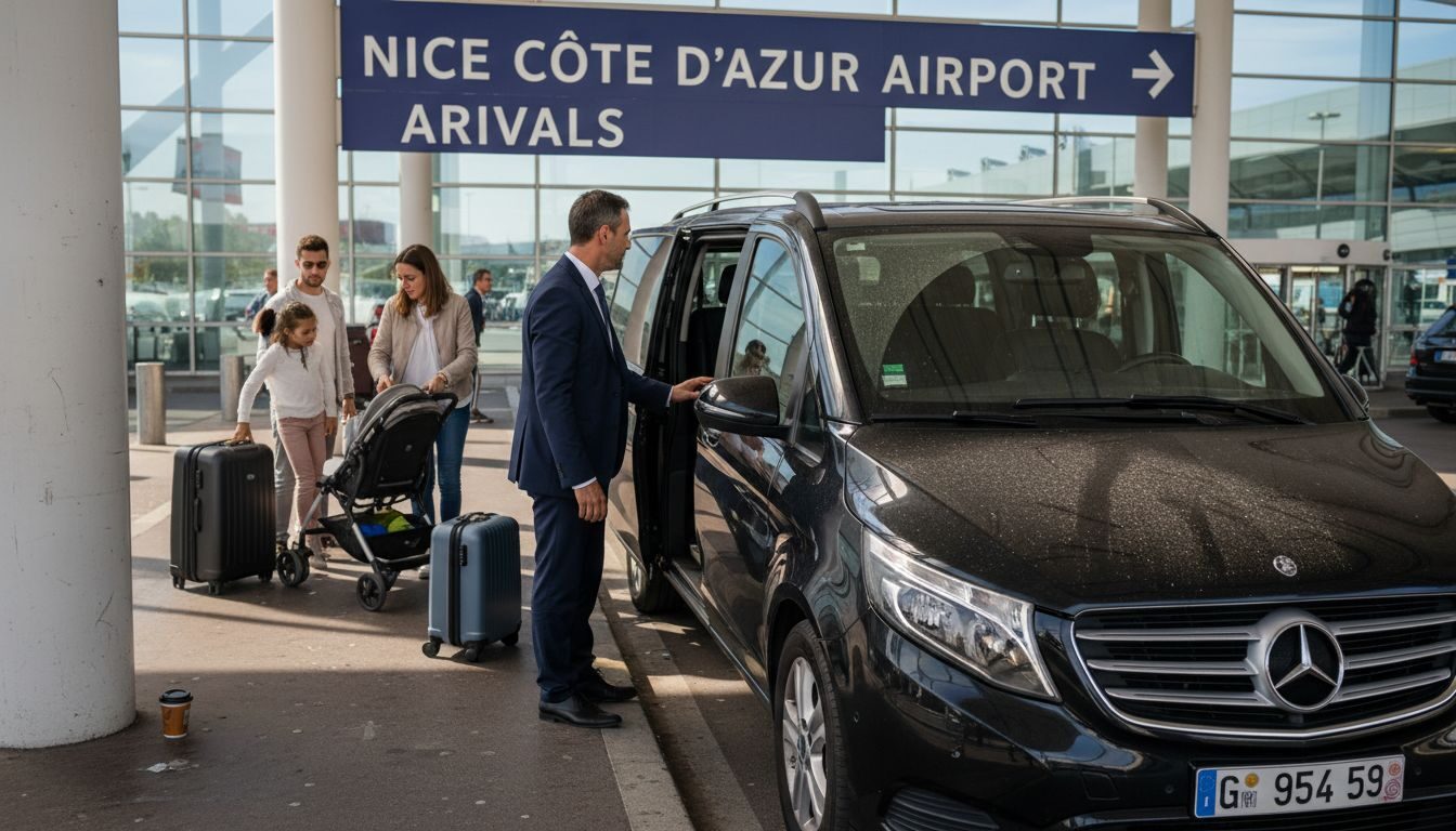 Luxury airport van with family unloading to Terre Blanche