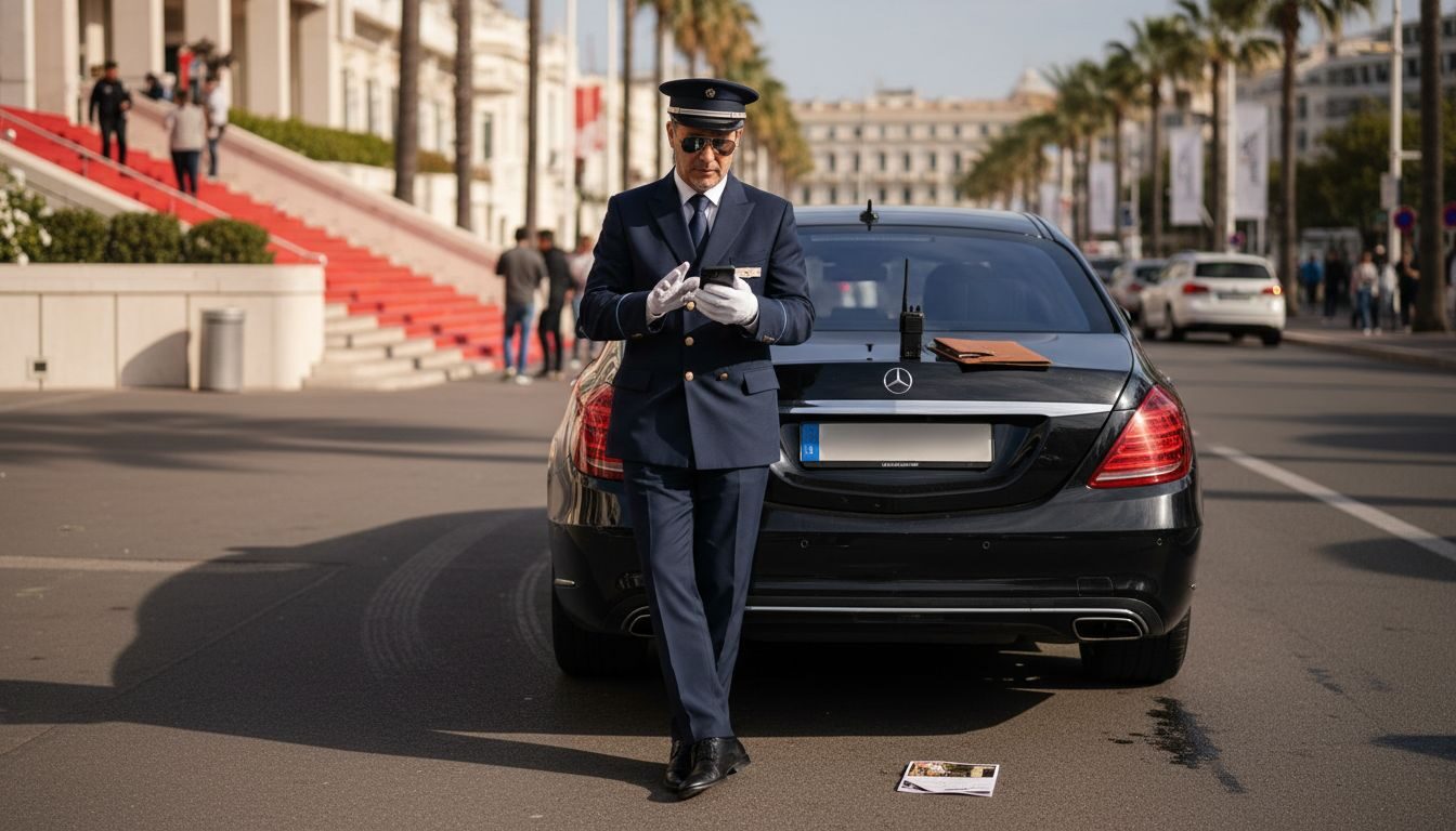 Chauffeur beside luxury secure vehicle Cannes lac saint cassien