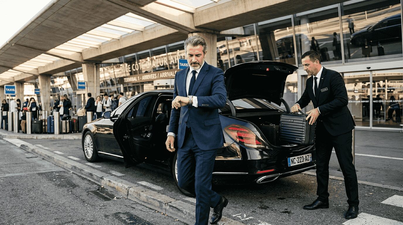 Executive arriving at Nice Airport from Antibes