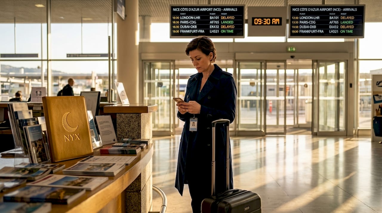 Business traveler awaiting airport transfer update