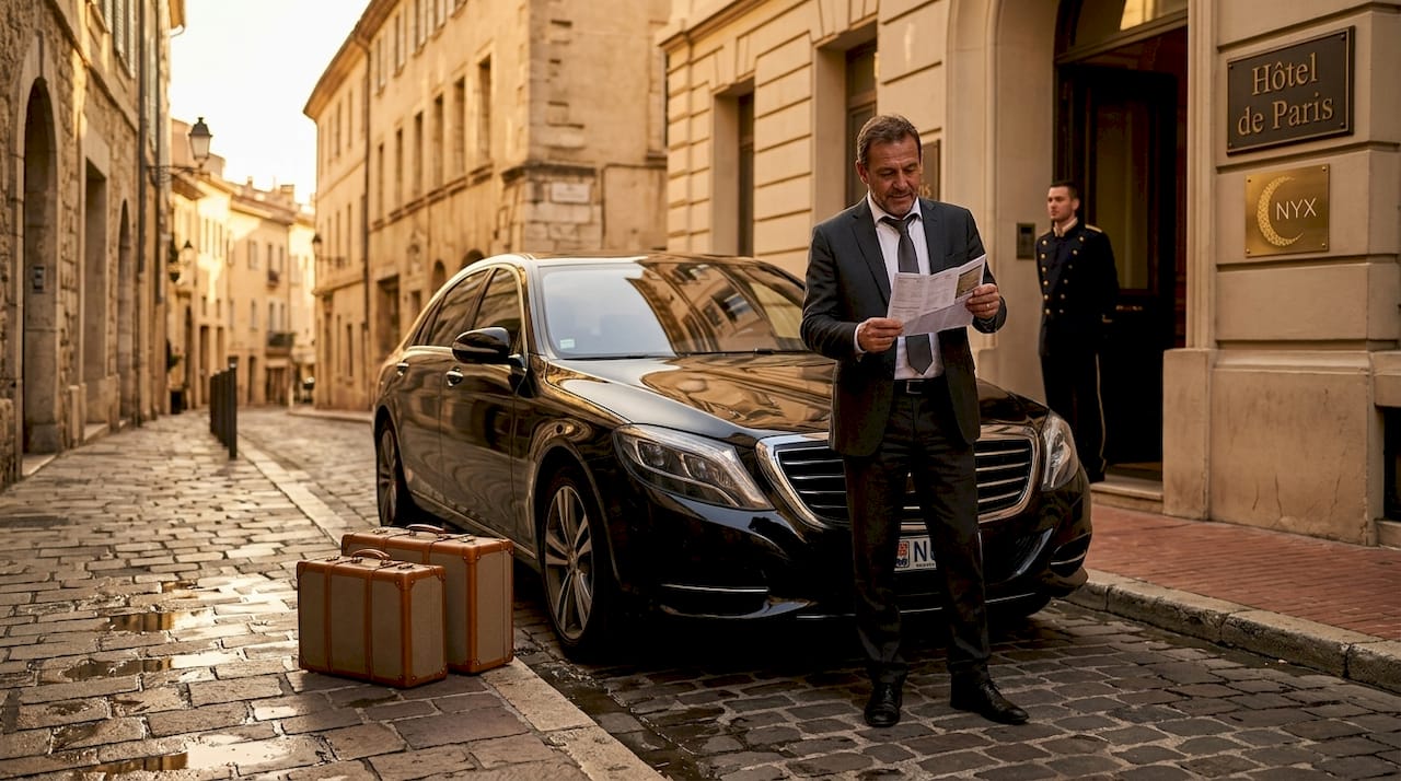 Chauffeur reviews itinerary by city hotel