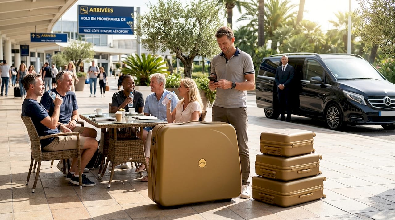 Athlete and team arrive at Nice airport