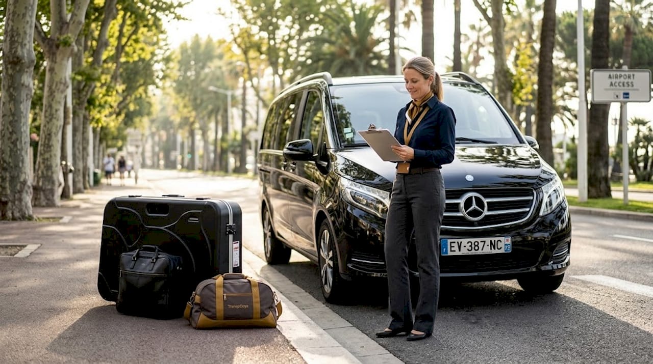 Manager verifying business travel vehicles at airport