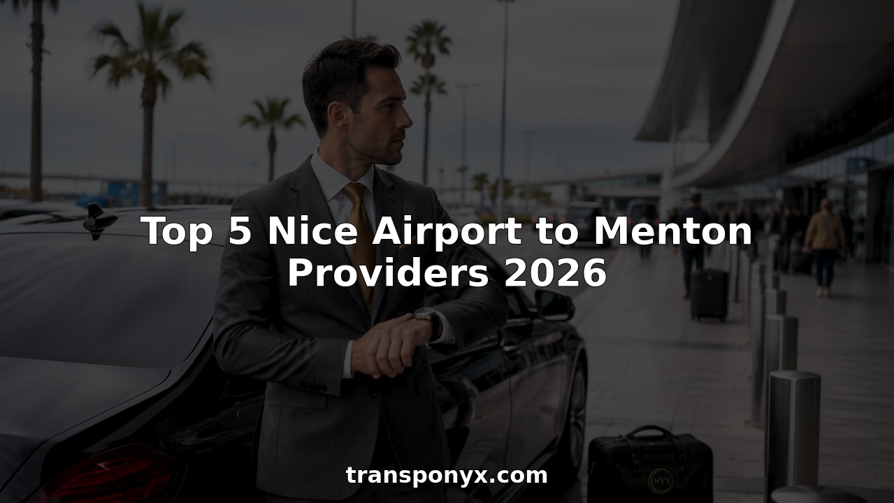 Chauffeur standing beside luxury car outside Nice Airport
