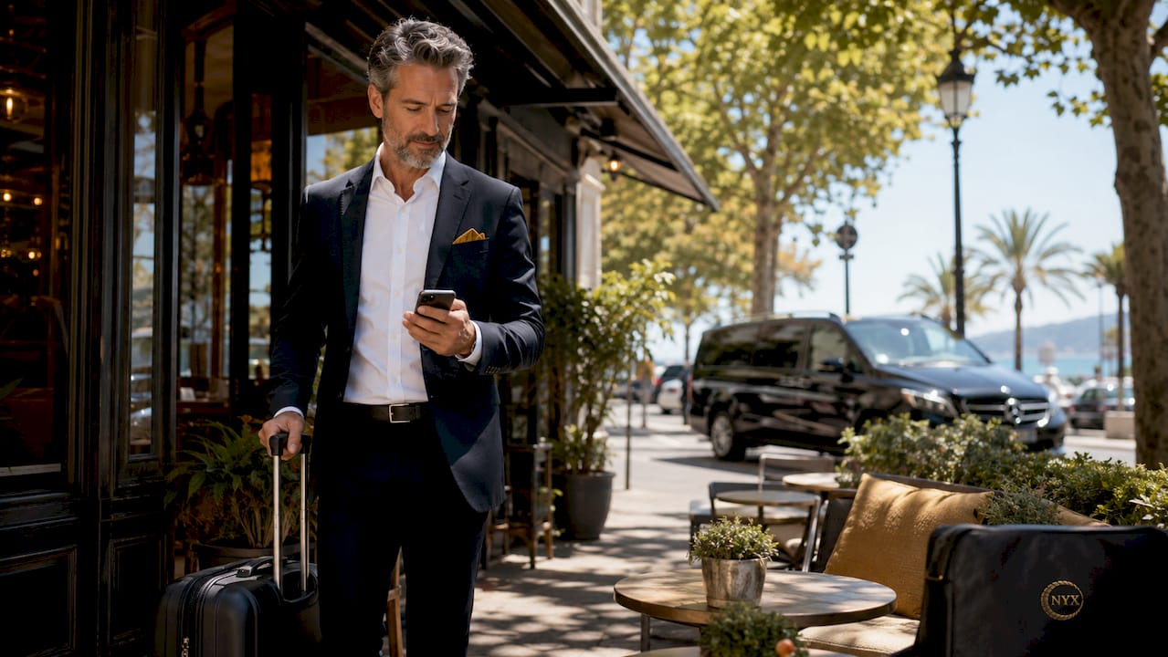 Man leaving apartment for door-to-door transfer
