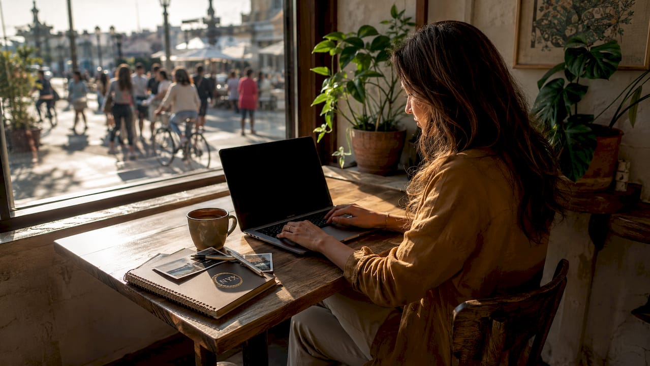 Woman booking door to door transfer online