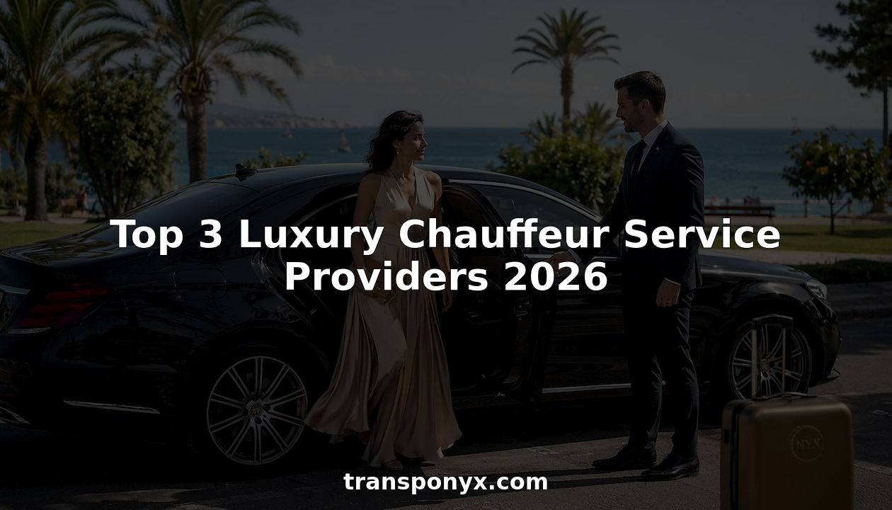 Mercedes-Benz luxury sedan with chauffeur and passenger at Nice Airport on the French Riviera