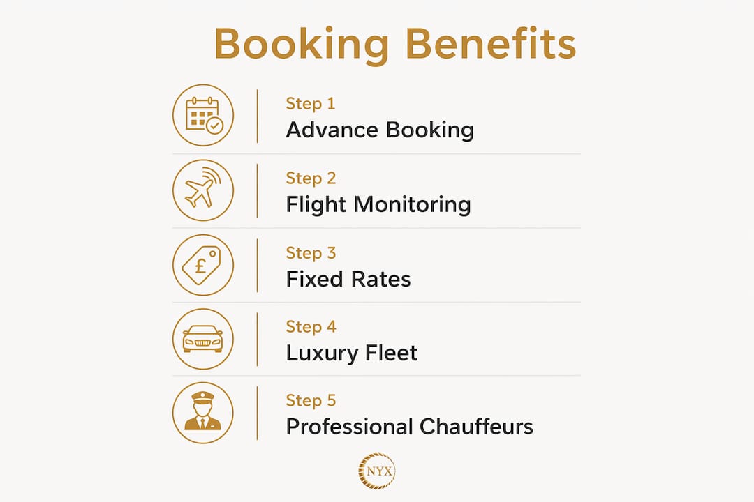 Infographic showing stepwise benefits of booking hotel to Palais des Festivals transfers