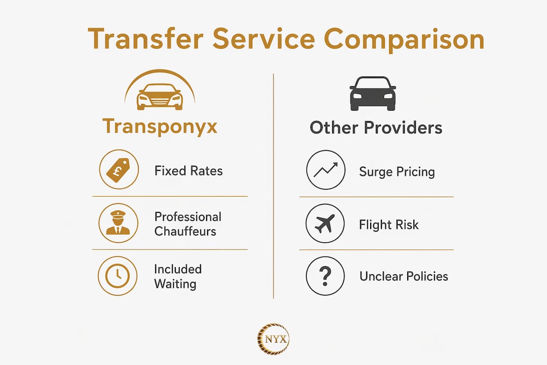 Infographic showing comparative features of vtcnice.eu and alternative transfer services on French Riviera