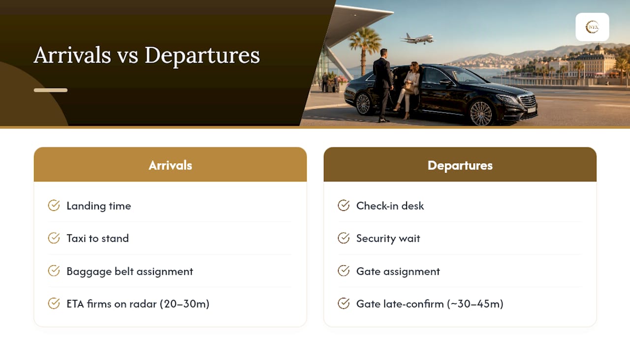 Diagram comparing arrivals and departures flight tracking at Nice Airport