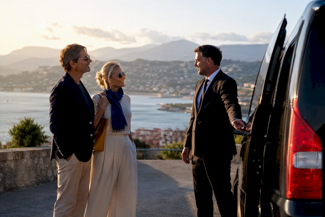 Mercedes van welcoming travellers for a private San Remo excursion on the Ligurian coast, Italy