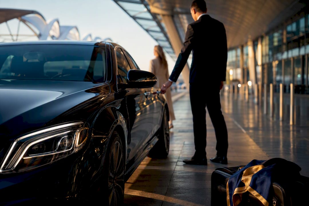 Mercedes-Benz sedan detail at Nice Airport for a private chauffeur airport transfer to the French Riviera
