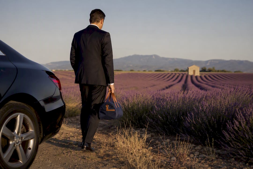 Mercedes sedan chauffeur beginning private chauffeur lavender tour near Valensole Provence