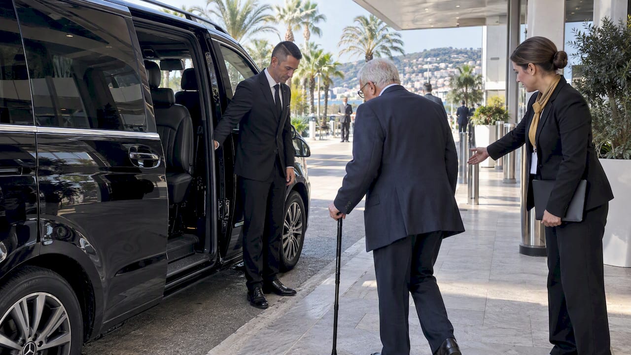 Mercedes van supporting accessible event transport for attendees in Nice, French Riviera
